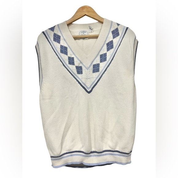Whitfield & Bridges Mens Sweater Vest V Neck White Large Cottagecore Grandpacore - Picture 4 of 8